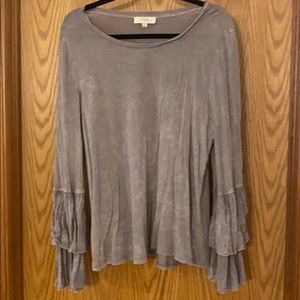 Grey Tee with Ruffled Sleeves